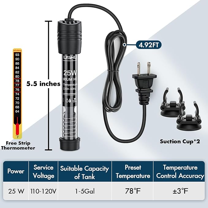 Orlushy Submersible Aquarium Heater, Adjustable Fish Tahk Heater with Free Thermometer Suitable for Marine Saltwater and Freshwater