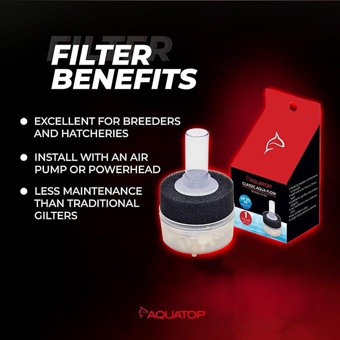 Aquatop Internal Sponge Filter for Aquariums – for Tanks Up to 10 Gallons, Easy to Clean and Maintain, Economical and Durable Filtration, CAF-10