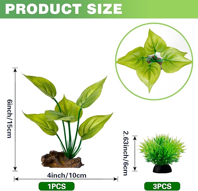 Ameliade Fish Tank Artificial Plastic Plants Decorations 6inch Silk Betta Leaf pad Hammock Hides Small Aquarium Decor Fish Bowl Accessories Reptiles Turtle Tank Driftwood Ornaments