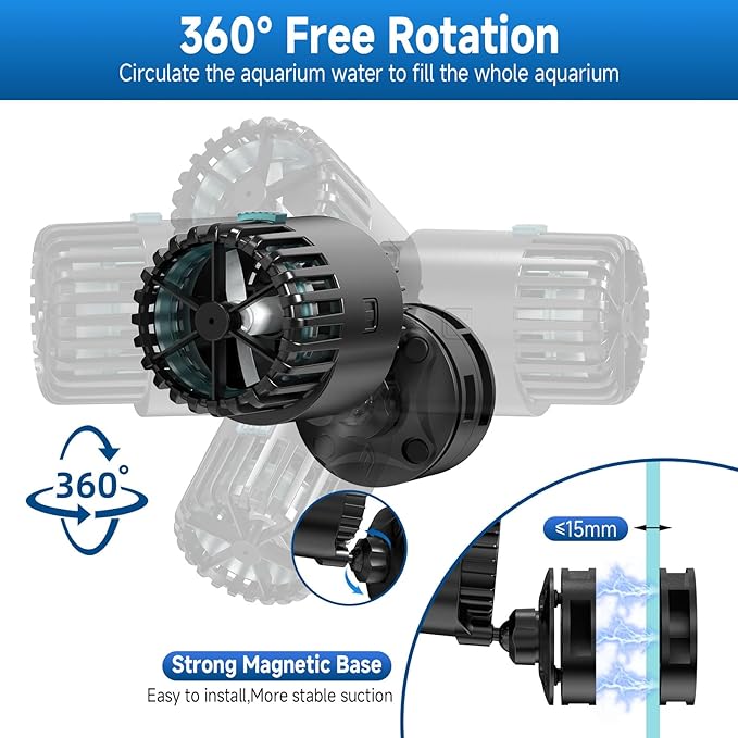 AQQA Aquarium Wave Maker with Magnetic Base 1200GPH Fish Tank Wavemaker Submersible Circulation Pump Powerhead 360°Rotatable Quiet Operation for Freshwater 20-75 Gallon Tank (5W)