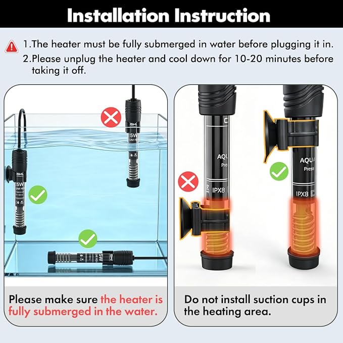 Orlushy Submersible Aquarium Heater, Adjustable Fish Tahk Heater with Free Thermometer Suitable for Marine Saltwater and Freshwater