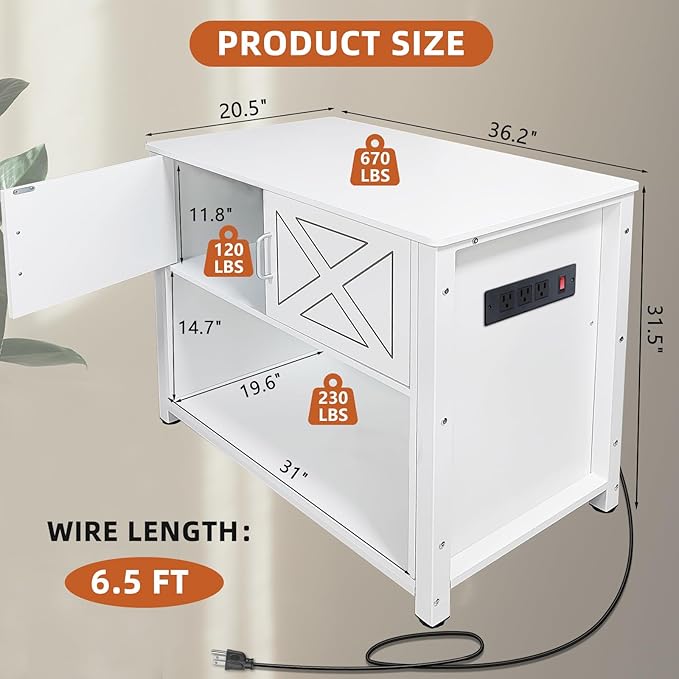 BEURUKU 40 Gallon Tank Stand with Cabinet and Power Outlets, Heavy Duty Metal Aquarium Stand for 40-50 Gallon Breeder Tank, Turtle Tank, Double Terrarium Stand, 660LBS Capacity, White