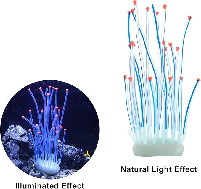 VOCOSTE Aquarium Simulation Coral Sea Urchins, Silicone Fluorescent Coral Glow Ornaments Fish Tank Landscape Decoration, Blue