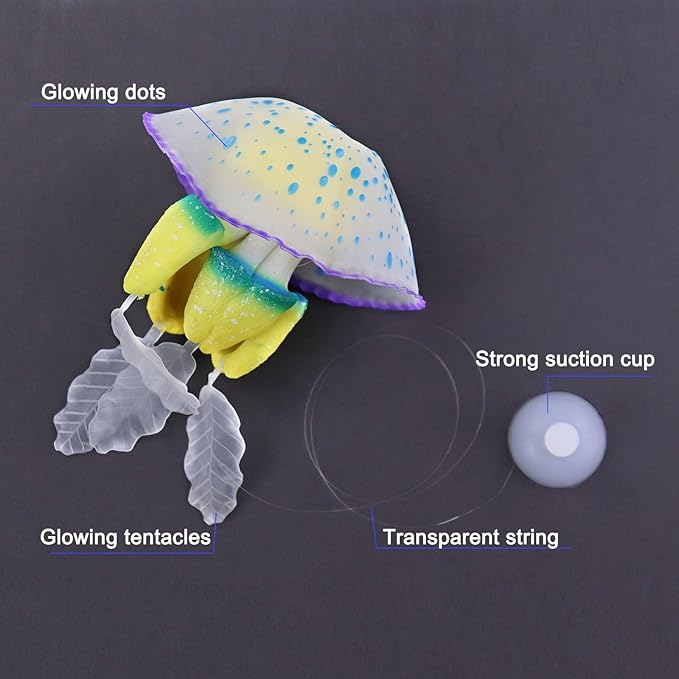 WishLotus Aquarium Jellyfish Decoration, Soft Silicone Glowing Aquarium Decorations Fluorescent Jellyfish with Suction Cup New Upgraded Simulation Aquarium Decor for Various Fish Tank (C 1, Blue)
