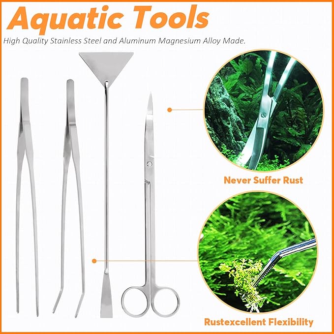 13Pcs Aquascape Tools Kit - Stainless Steel Aquarium Plant Tools - Tweezers, Scissors, Scraper, Sand Spatula for Fish Tank