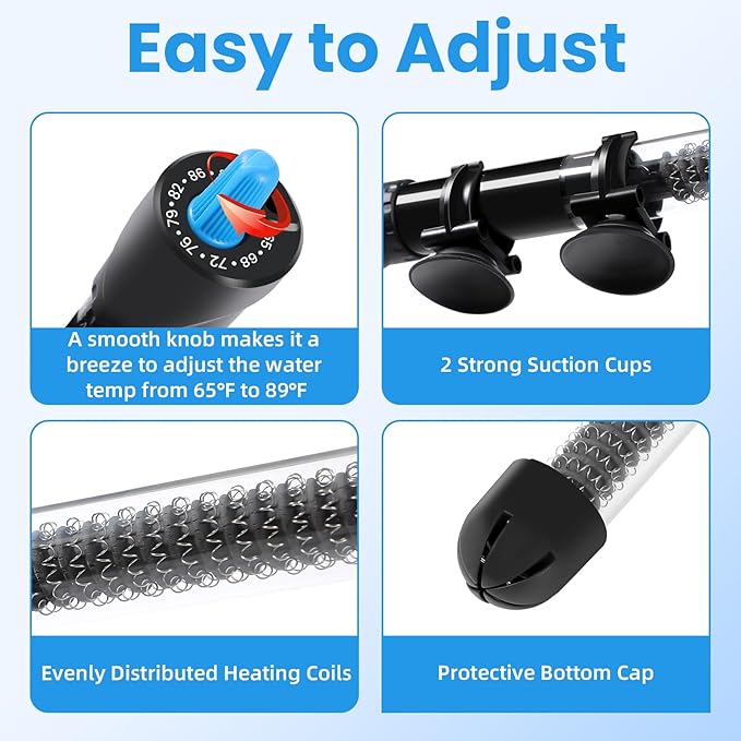 AQUANEAT Aquarium Heater, 50W Fish Tank Heater, Adjustable Submersible Water Thermostat with Thermometer