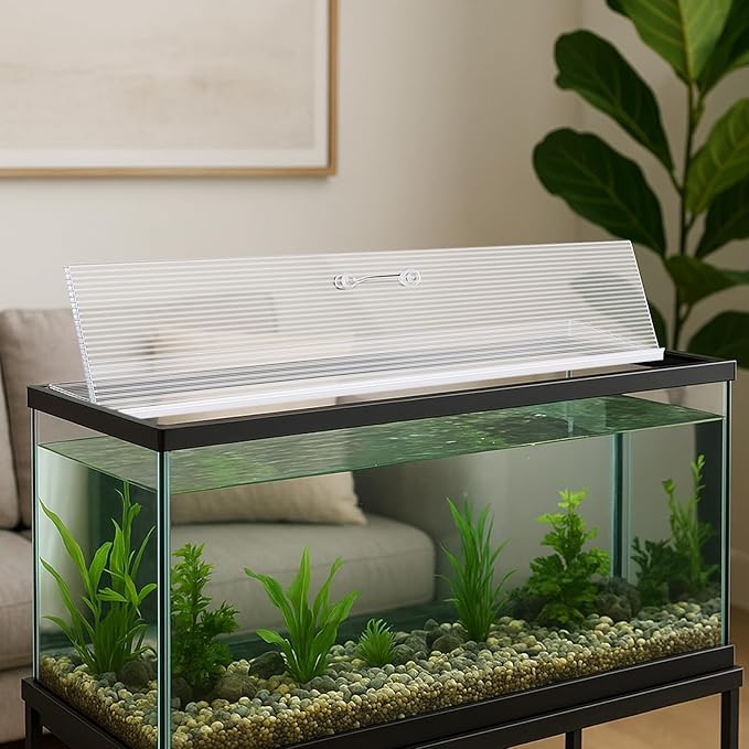 Sieral 2 Pcs Clear Aquarium Canopy Set Polycarbonate Greenhouse Panels 22.95 x 16.61 x 0.24 Inch for 75/90/110 Gallon Fish Tank with Center Brace Aquariums Cover Fish Tank Lid