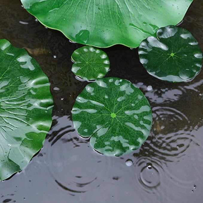 10pcs Artificial Floating Lotus Leaves Fake Aquarium Plants Realistic Fish Tank Plants Decorations Artificial Lily Pads for Ponds Garden Pool Decor 4inch and 5.9inch (Lotus Leaf)