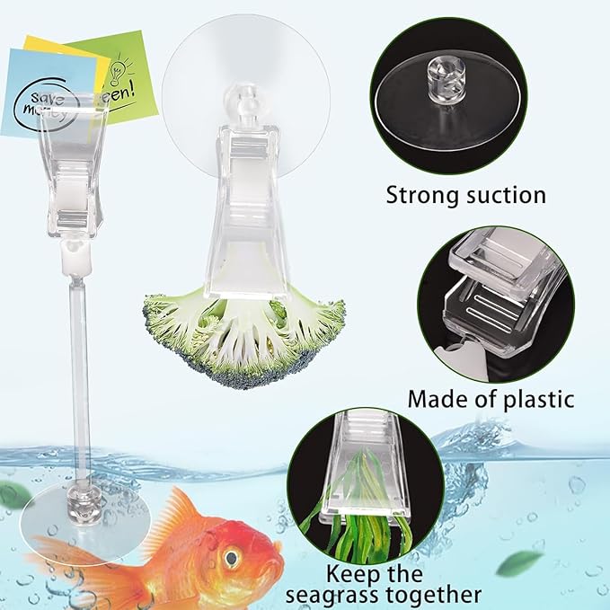 6 Pack Veggie Aquarium Seaweed Clips Fish Food Holder Wide Mouth Clips Plants Suction Cups Algae Clip for Freshwater and Marine Fish Tank (Mixed Clip)