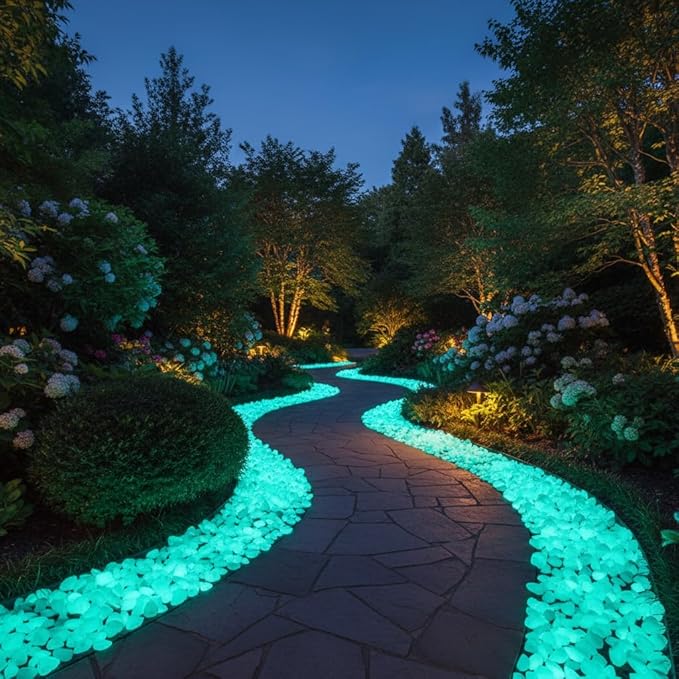 Shiny Stone Glow in the Dark Gravel Stones Rocks, Aquarium Gravel, Glow Rocks Stones,Decorative Rocks for Fish Tank Aquarium Garden Planter Landscape Decoration,280g/10oz (8-15mm, Blue Green)