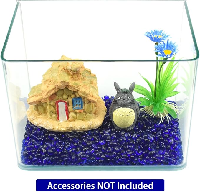 WAYBER Glass Stones, 1Lb/460g Irregular Sea Glass Pebbles Non-Toxic Artificial Gemstones for Gem Display/Vase Filler/Terrarium Flowerpot Aquarium Turtle Tank Decoration, Deep Blue