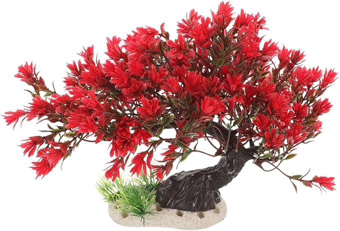 BESTOYARD Artificial Bonsai Tree Aquarium Decoration, Vibrant Plastic Plant for Betta Fish Tank, Realistic Underwater Decor Ornament & Fish Hideout Accessories, Red