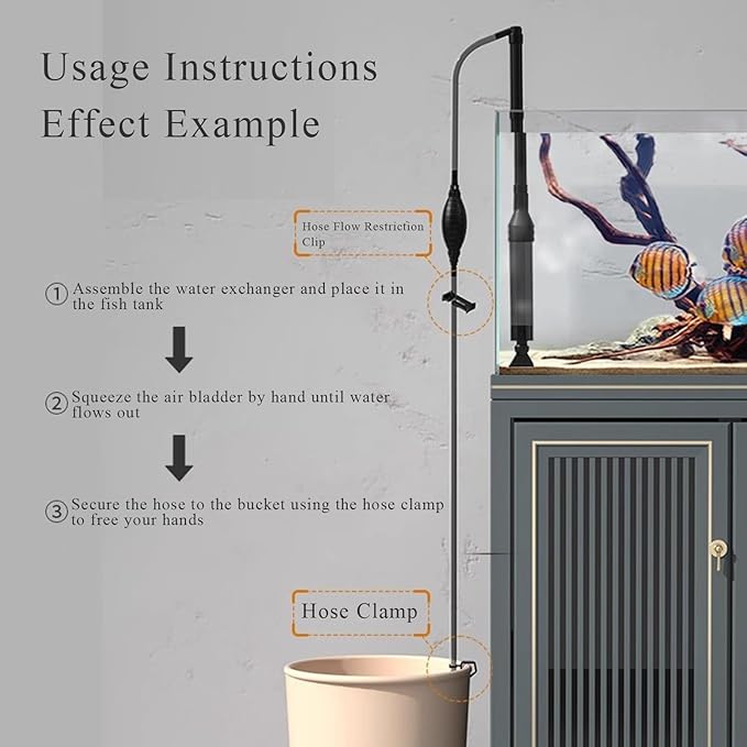 Fish Tank Cleaner with Thickened Airbag, Hand Siphon Hose, Vacuum Water Changer Sand, for Fish Tank Cleaning Gravel & Sand