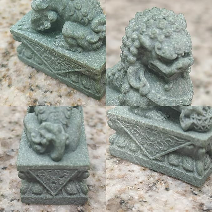livelyfish Asian Fu Foo Dogs Statues Mini Pair of Two Guardian Lion Sandstone Figurine Pets Fish Tank Aquarium Landscape Ornaments Accessories Feng Shui Decorations (M2)