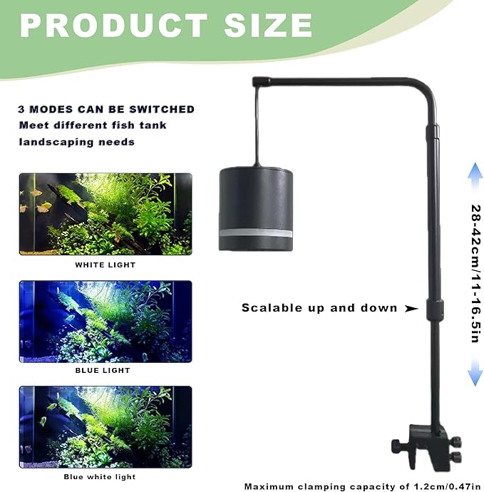 LIYAOLI Aquarium Pendant Lighting, Adjustable Tri-Spectrum LED for Planted Tank,Clip-On Hanging Fish Tank & Freshwater Plants | Full Spectrum Spotlight (White/Blue Light)