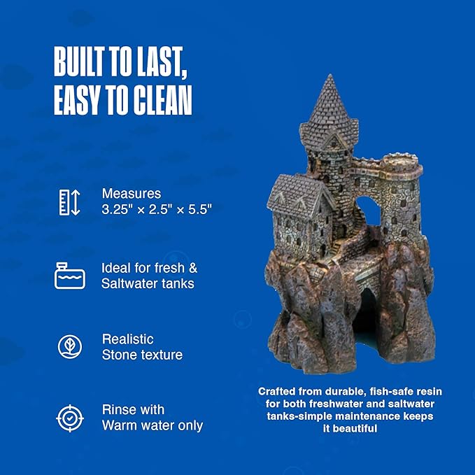 Penn-Plax Age-of-Magic Wizard’s Castle Aquarium Decoration – Safe for Freshwater and Saltwater Fish Tanks – Small