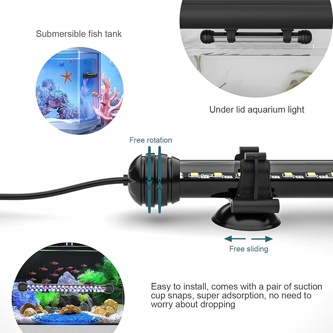 SEAOURA Led Aquarium Light with Timer, Submersible Aquarium Plant Light, Fish Tank Light with Auto On/Off, 3 Lighting Modes, Adjustable Brightness (7 inch for 7.8-17inch Planted Tank), 5W
