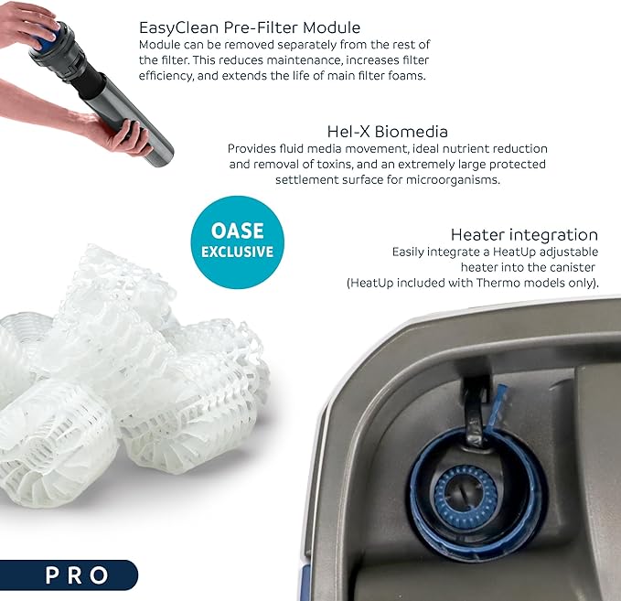 OASE BioMaster Thermo External Filter with Built-in Heater for Aquariums up to 160 gallons, Multi-stage Filtration, Easy Maintenance Prefilter, Quiet Canister Filter, German Engineering