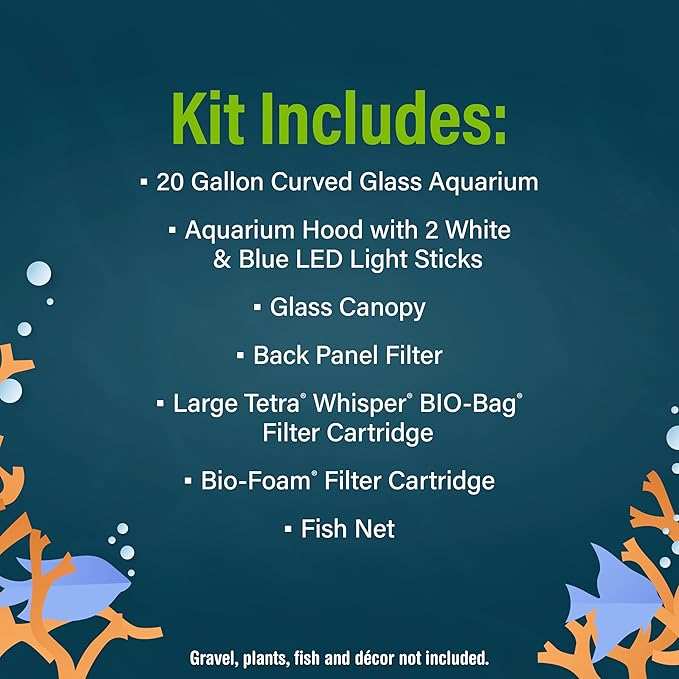 GloFish Glass Aquarium Kit, 20 Gallons, Includes Premium Blue, LED Light Stick & Integrated Filtration, Perfect for Beginners or Seasoned Hobbyists, Seamless, Curved Design