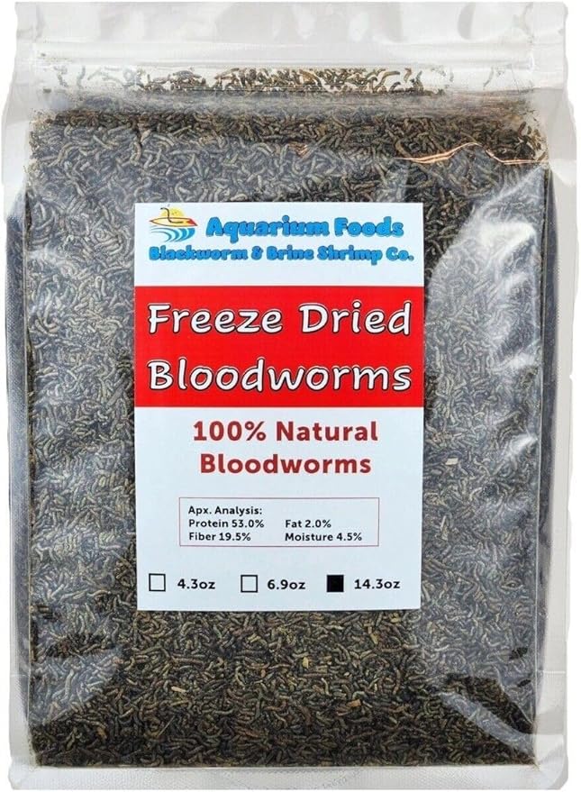 Bloodworms, Premium Grade Freeze Dried Bloodworms for All Tropical Fish, Cichlids, Discus, Tetras, Goldfish, Bettas, Angel Fish, Marine Fish, Carnivorous Plants - 14.3oz Clear Bag