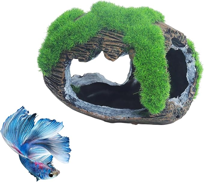 RUIAN Broken Barrel Fish Hide Cave - Resin Aquarium Ornament Decor with Holes for Betta, Shrimp, Cichlids to Hide, Play and Breed - Green Fish Tank Accessories Decorations