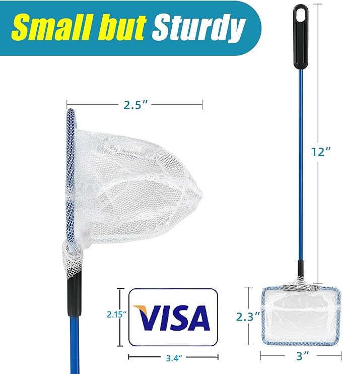AQUANEAT Aquarium Fish Net, Small Fish Tank Cleaning Net, Food Wastes Skimmer for Small Ponds and Pools