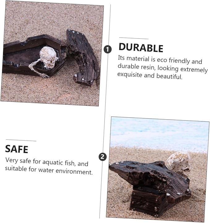 NOLITOY 2pcs Resin Coffin Decor for Fish Tank Aquarium Skull Landscaping Ornaments Safe for Lightweight and Versatile for Desktop and Sand Table Display