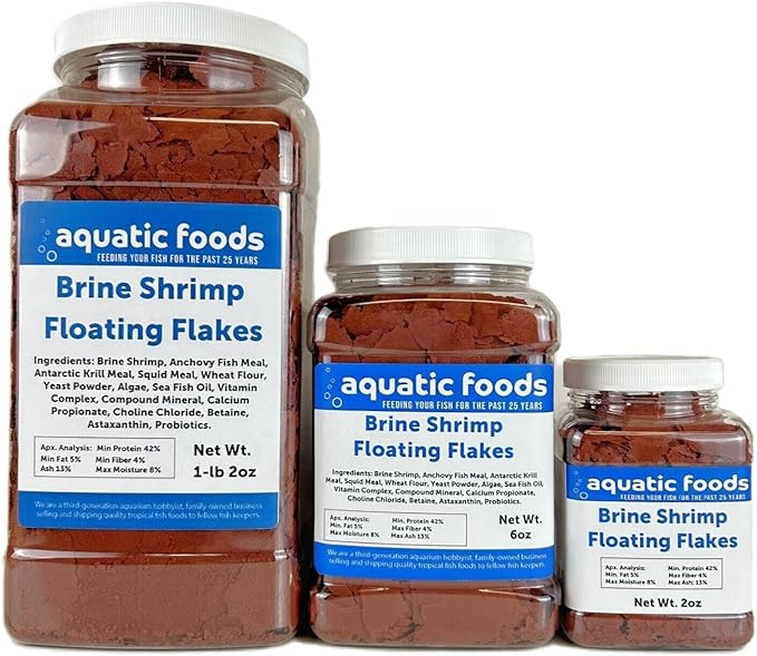 Brine Shrimp Flakes for Freshwater Cichlids, Angels, Live Bearers, Tetras, Guppies, Marine Tangs, Butterflies, Angelfish, Anthias, Clown Fish...WL 1-lb 2oz Lg Jar