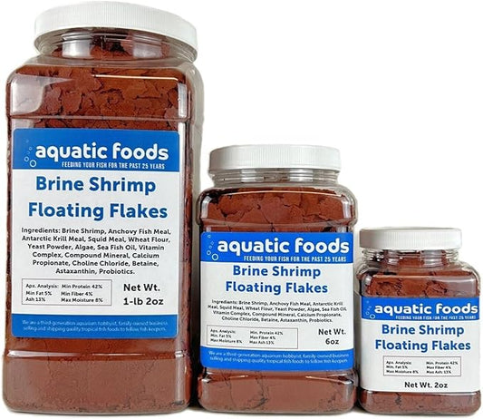 Brine Shrimp Flakes for Freshwater Cichlids, Angels, Live Bearers, Tetras, Guppies, Marine Tangs, Butterflies, Angelfish, Anthias, Clown Fish...WL 6oz Med Jar