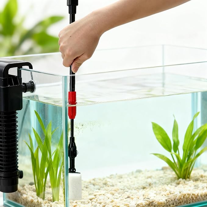 TOPZEA 6 in 1 Aquarium Cleaning Tool Kit, Fish Tank Cleaner Set with Adjustable Telescopic Long Handle (21-32 Inch) Include Algae Scraper, Scrubber Pads, Fish Net, Tube Cleaning Brush, Gravel Rake
