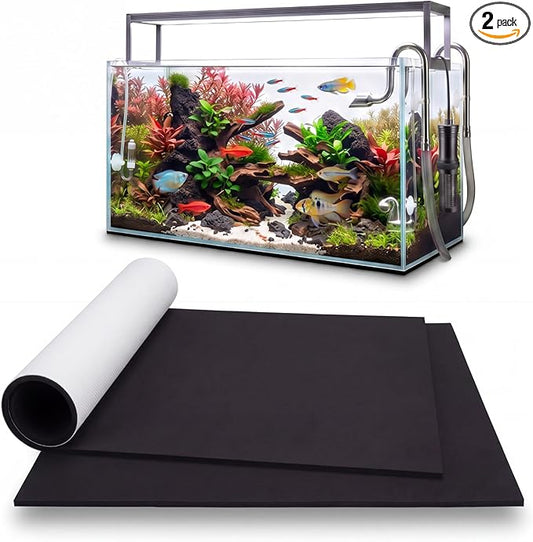 Pangda 2 Pcs 23.6 x 15 Inch Aquarium Fish Self Leveling Mat for Under Tank 5mm Thick Foam Compressible Neoprene Mat with Adhesive Backing Shockproof Waterproof Easy to Cut Stability, Black