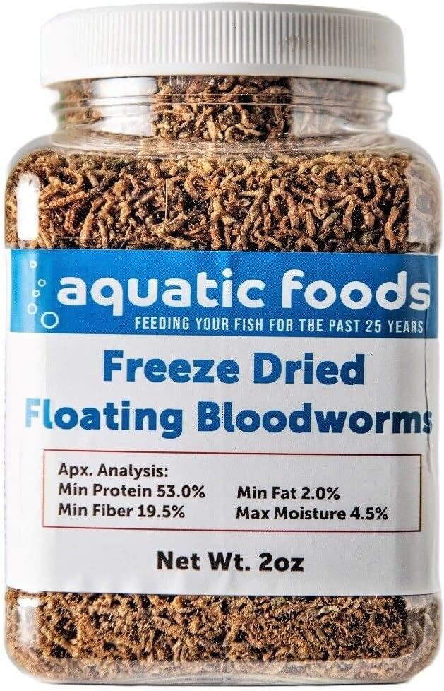 Bloodworms, Grade A Freeze Dried Bloodworms for All Tropical Fish, Cichlids, Discus, Tetras, Goldfish, Bettas, Angel Fish, Marine Fish... 2oz Small Jar