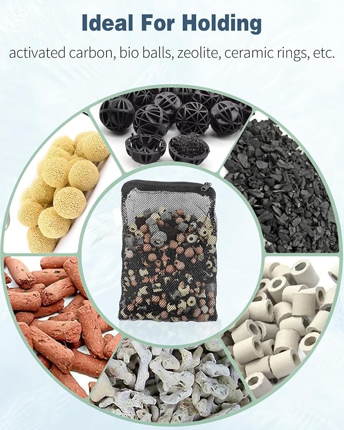 Pawfly 8 Pack Aquarium Filter Media Bags, Fish Tank Fine Mesh Bag with Plastic Zipper Aquarium Mesh Bag for Activated Carbon, Bio Filter Balls, Filter Stones, Ceramic Rings (8" x 5.5")