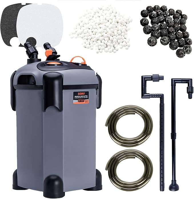 SUNWEN Aquarium External Ultra-Quiet Canister Filter, Fish Tank Water Circulation Filter with Filter Media 171/225/266/317/397GPH