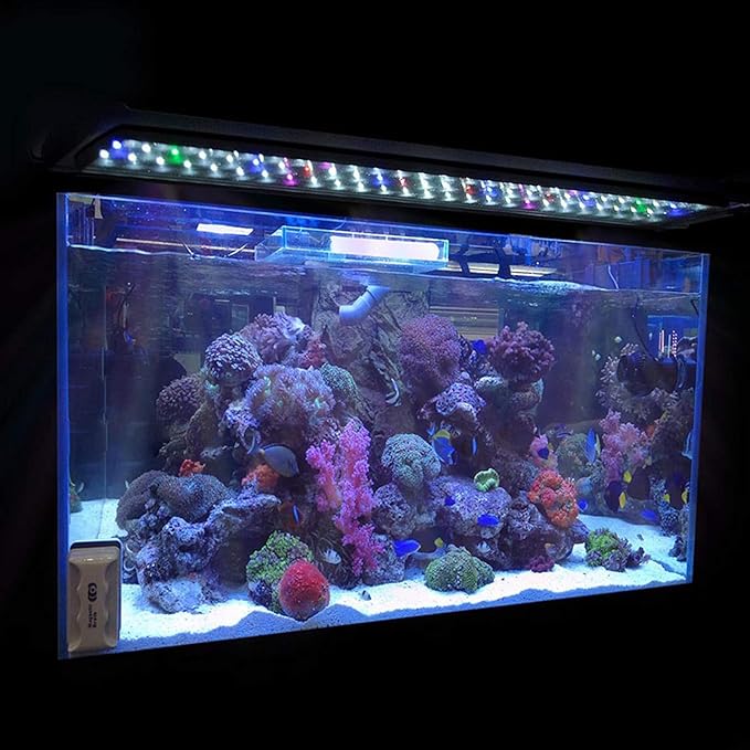 LED Full Spectrum Aquarium Lights, Fish Tank Light with Extendable Brackets for Planted Tanks with 2-Channel Control, Blue White LEDs Aquarium Light for Freshwater Fish Tank