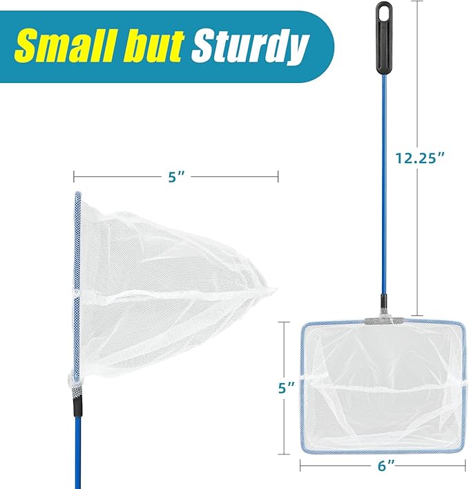 AQUANEAT Aquarium Fish Net, Small Fish Tank Cleaning Net, Food Wastes Skimmer for Small Ponds and Pools