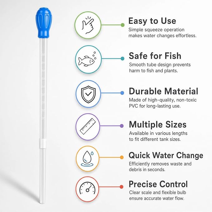 27.7IN Extra Long Blue Turkey Baster for Aquarium, 50ml Fish Tank Cleaning Siphon Aquarium Water Changer, Aquarium Waste Remover