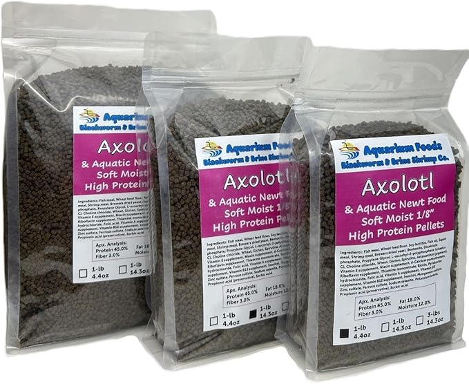 Axolotl Food, 1/8" Soft Moist Sinking Pellets, Rangen's Salmon Meal Pellets for Small Axolotl. Also Shrimp, Snails, Crabs, Bottom Fish, All Tropical Fish…1-lb 4.4oz Clear Bag