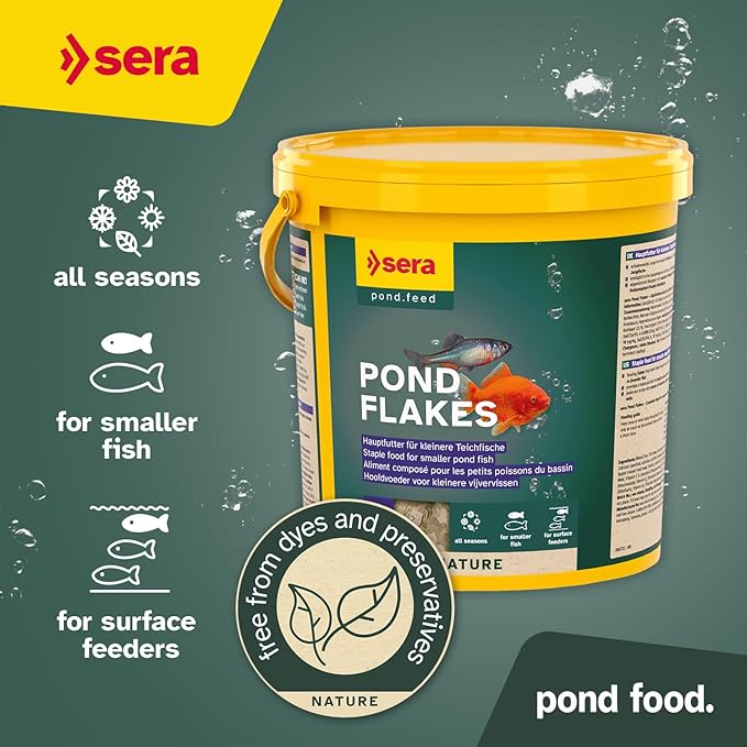 Sera Pond Flakes Fish Food 1.2 lb/3800 ml | Staple Food for Smaller Pond Fish | Rich in Vitamins & Minerals | Balanced Diet for Healthy & Active Fish | for e.g. Goldfish, bitterlings & Juvenile Fish