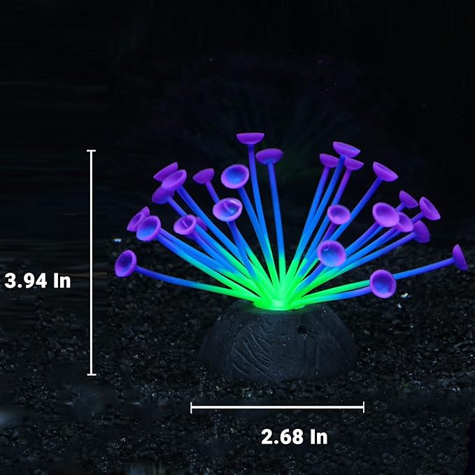 Suction Cup Anemone Aquarium Decor with Silicone Tentacles, Realistic Coral Reef Ornament for Saltwater and Freshwater Fish Tanks, Flexible Habitat for Shrimp, Invertebrates & Aquascaping (Purple)