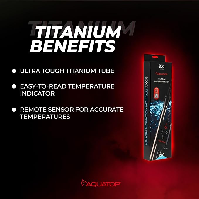 Aquatop 800W Titanium Heater with Controller – Submersible for Tanks Up to 270 Gallons, Adjustable 68-92°F, Durable for Large Fish & Turtles, TH-C800