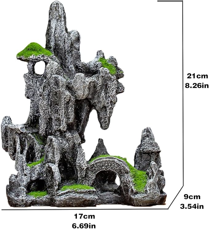 Aquarium Mountain View Ornaments, Large Fish Tank Rock Landscaping Decorations, Tree Hole Bridge Bridge Aquarium Decoration (6.69x3.54x8.26inch-L)