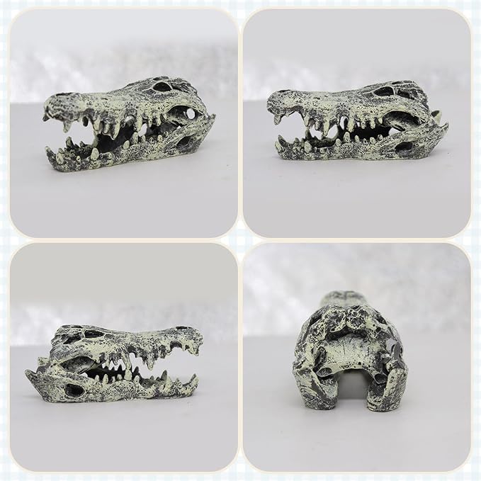 WishLotus Skull Aquarium Hides Decor, Resin Crocodile Fish Hideout for Little Shrimp Betta Goldfish and Reptiles (Crocodile Head)