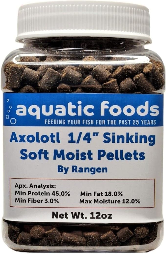 Axolotl Food 1/4" Soft Moist Sinking Salmon Pellets for Adult Axolotl Also Shrimp, Snails, Crabs, Crayfish, Bottom Tropical Fish...12oz Small Jar