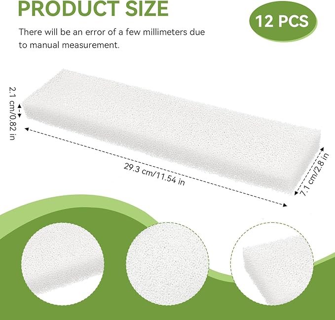 12-Pack A-226 Foam Filter Pads Inserts Compatible with Hagen Fluval 404/405 / 406/407 Filtration Systems Sponge, Aquarium Bio Sponge Replacement for Fluval Foam Filter, Easy to Insall