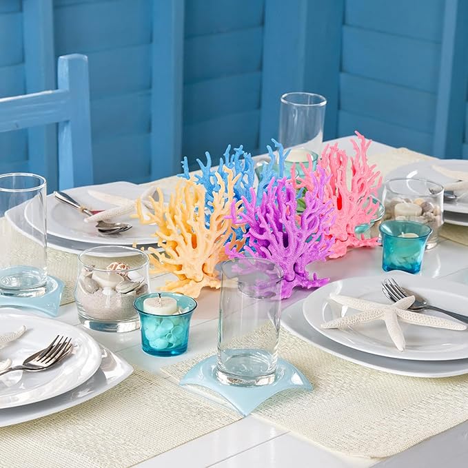 TOPZEA 4 Pack Artificial Aquarium Coral Decor, Plastic Faux Coral Reef Decorative Cute Fish Tank Decorations, Under the Sea Centerpiece Realistic Ocean Plant Ornaments for Party, Living Room