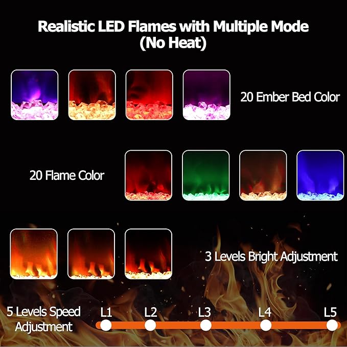 40-50 Gallon Fish Tank Stand with 20-Color LED Flames, No Heat, Metal Frame Structure Aquarium Stand, Glass Doors Storage Cabinet Holds Up to 700 LBS, Fit for Turtle Tank, Reptile Tank (Black)