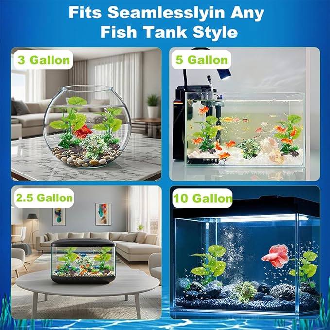 3-Pack Artificial Aquarium Plants Set - 2×6 inch & 1×5 inch Realistic Plastic Fish Tank Decor with Weighted Base for Betta Tanks, Aquascaping, Reptile Terrariums