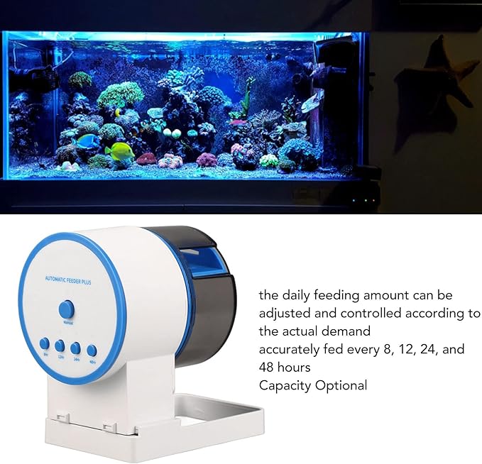 TITA-DONG Automatic Fish Feeder, Fish Tank Food Dispenser, Battery Powered, Adjustable Timing, Moisture Proof, Perfect for Vacation or Busy Work