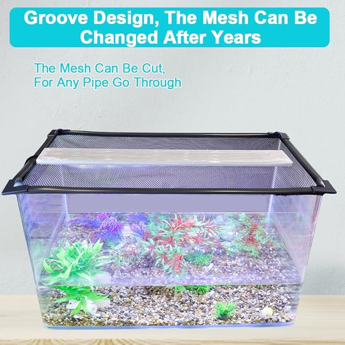 Magnetic Aquarium Cover Lid, DIY Fish Tank lid Anti-Jumping net Cover mesh Terrarium lid Aquarium Hood，Adjustable Size Fit Tank Size Max 35''X19''